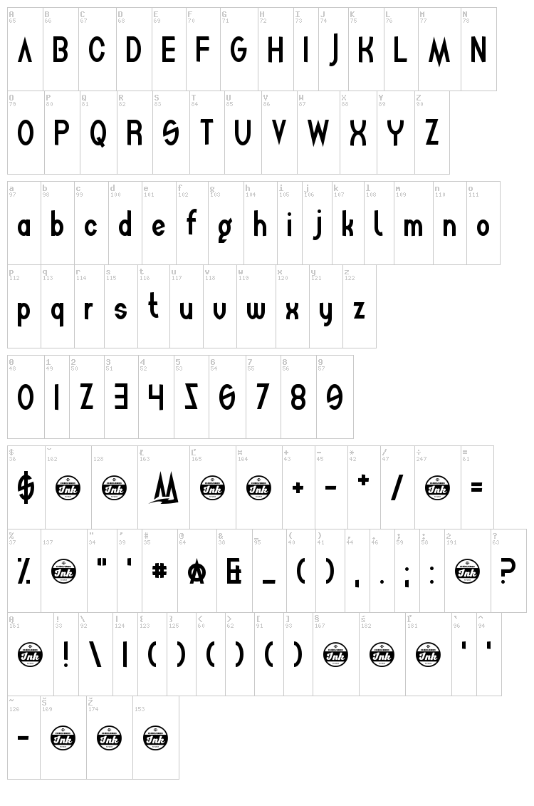 Mighty Squidge font map